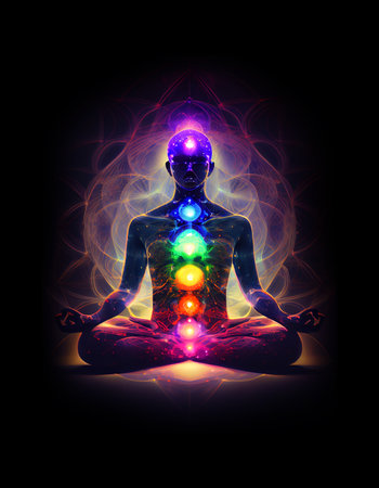 Meditation and spiritual practice colorful concept, created with generative AIの素材