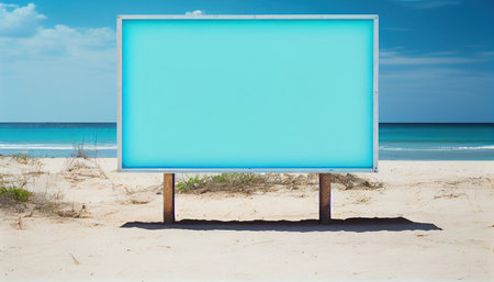Empty billboard on the tropical beach, created with generative AIの素材