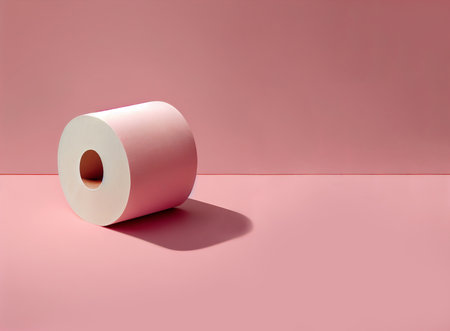 Toilet paper roll on the pink pastel background, created with generative AIの素材