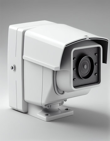 Security surveillance camera isolated on the white background, created with generative AIの素材