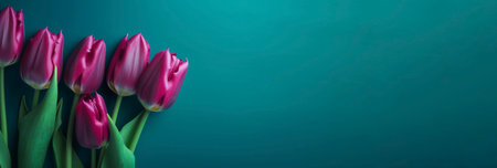 Magenta tulips on the teal background, created with generative AIの素材