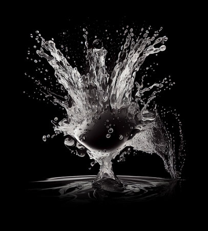 Water splash on the black background, created with generative AIの素材