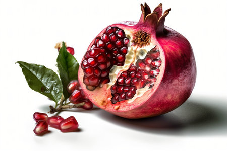 Pomegranate on the white background, created with generative AIの素材