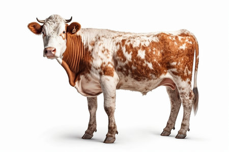 Simmental cow on the white background, created with generative AIの素材
