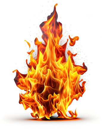 Realistic fire isolated on the white background, created with generative AIの素材