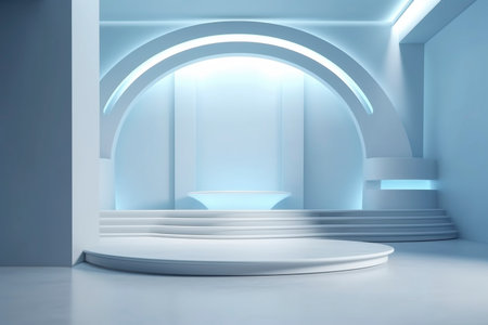 Empty stage with white podium, created with generative AIの素材