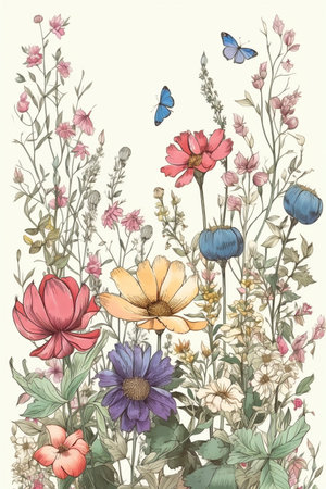 Spring flowers and leaves border rectangle, created with generative AIの素材