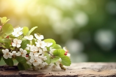Springtime tree flowers backdrop with bokeh, created with generative AIの素材