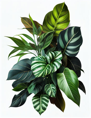 Tropical leaves foliage plant bush floral arrangement created with generative AIの素材