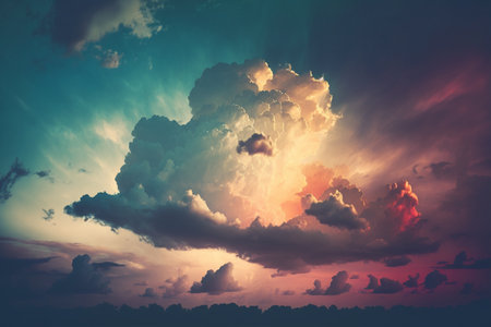 Cloudy pastel colored sky in sunset, created with generative AIの素材
