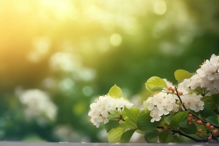 Springtime tree flowers backdrop with bokeh, created with generative AIの素材