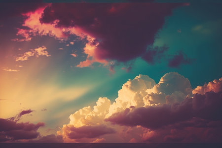 Cloudy pastel colored sky in sunset, created with generative AIの素材