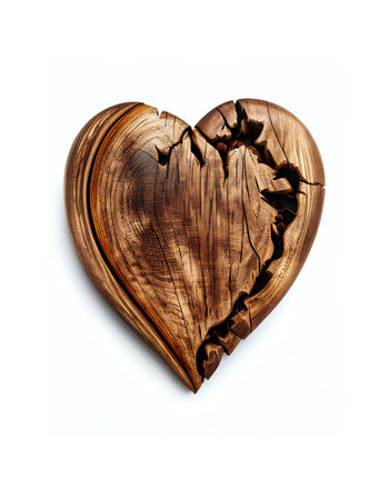 Wooden heart on the white background, created with generative AIの素材