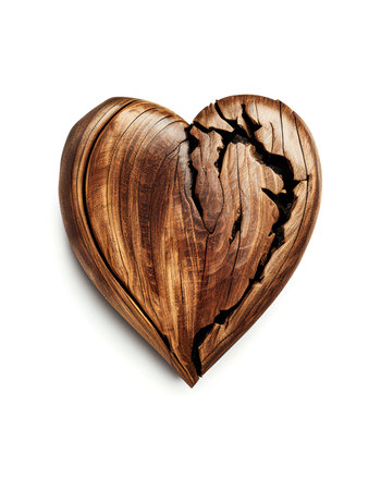 Wooden heart on the white background, created with generative AIの素材