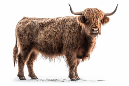Highland cow on the white background, created with generative AIの素材