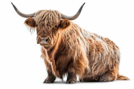 Highland cow on the white background, created with generative AIの素材