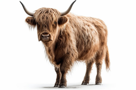 Highland cow on the white background, created with generative AIの素材