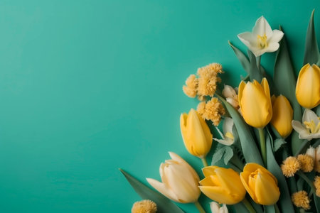 Springtime flowers with an empty copy space, created with generative AIの素材