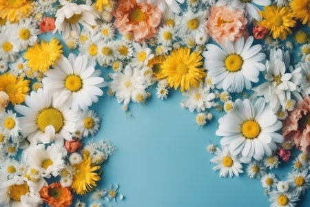 Springtime flowers with an empty copy space, created with generative AIの素材