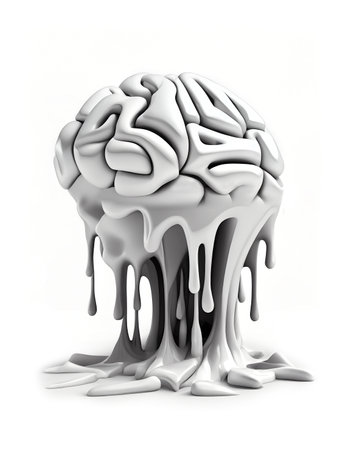 Brain meltdown on the white background, created with generative AIの素材