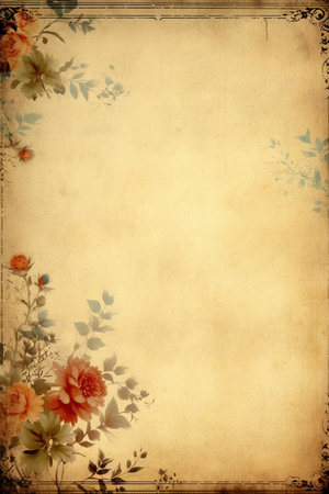 Empty parchment page with a floral frame, created with generativeの素材