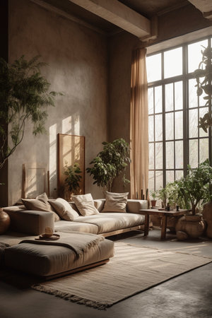 Room designed in the wabi sabi style, created with generative AIの素材