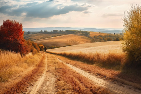 View at Italian autumn rural landscape, created with generative AIの素材
