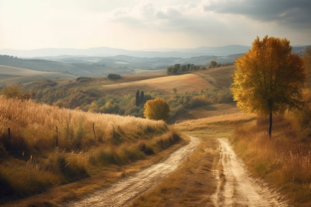 View at Italian autumn rural landscape, created with generative AIの素材