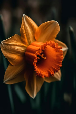 Macro shot of beautiful daffodil flower, created with generative AIの素材