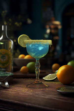 Margarita cocktail with lime in the bar, created with generative AIの素材