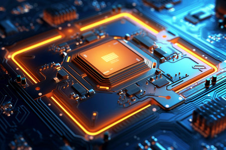 Chip on the integrated circuit board, created with generative AIの素材