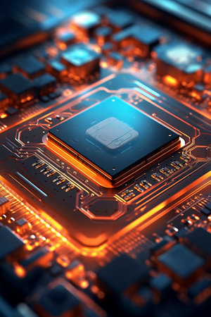 Chip on the integrated circuit board, created with generative AIの素材