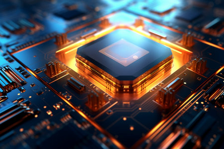 Chip on the integrated circuit board, created with generative AIの素材