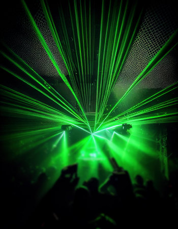 Colorful concert laser beams, created with generative AIの素材