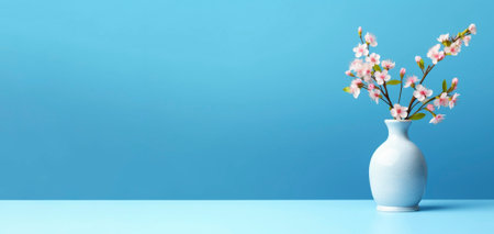 Flower vase on the blue background, created with generative AIの素材