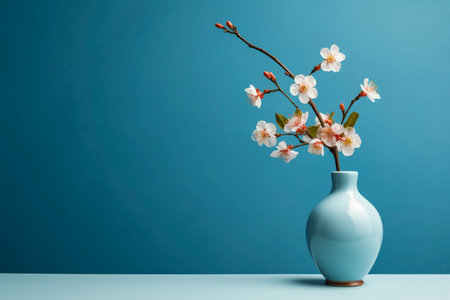Flower vase on the blue background, created with generative AIの素材