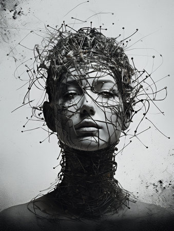 Conceptual woman made from wires, created with generative AIの素材