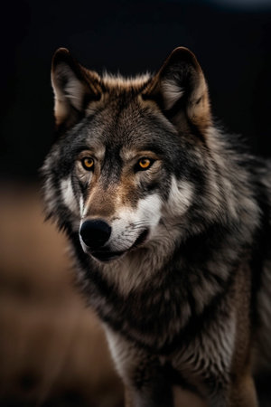 Powerful wolf portrait in the forest, created with generative AIの素材