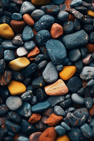 Colored stones on the beach background, created with generative AIの素材