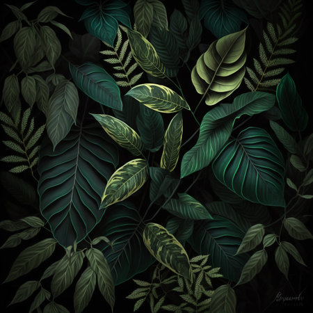 Tropical green leaves foliage, created with generative AIの素材