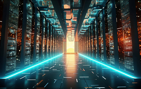 Graphic concept of a big data center, created with generative AIの素材