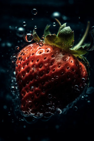 Underwater strawberry closeup, created with generative AIの素材