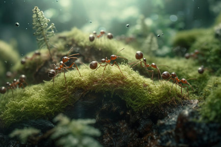 Ants in nature, created with generative AIの素材