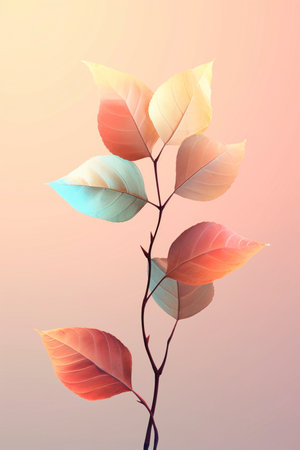Beautiful cartoon style leaves on a pastel background, created with generative AIの素材