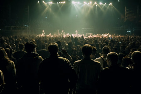 Rear view at a concert crowd, created with generative AIの素材