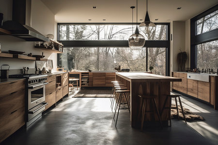 Modern bright kitchen interior, created with generative AIの素材