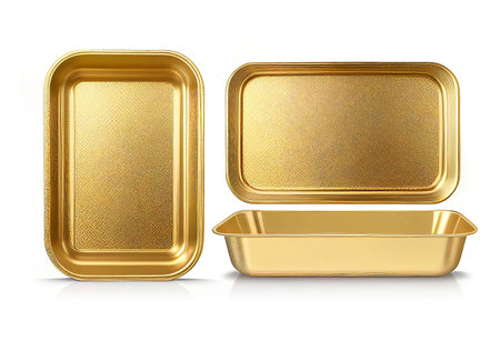 Golden tray set isolated on the white background, created with generative AIの素材