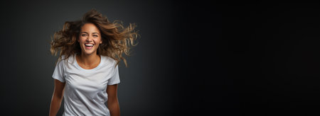 Pretty young long hair happy woman, created with generative AIの素材