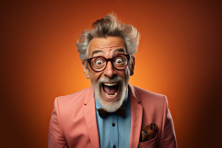 Surprised and excited handsome senior man in stylish pastel clothes, created with generative AIの素材