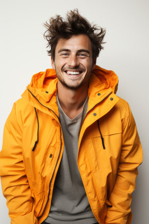 Handsome young man smiling and laughing, created with generative AIの素材